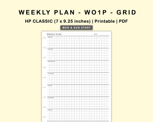 Classic HP Inserts - Weekly Plan - WO1P - Grid