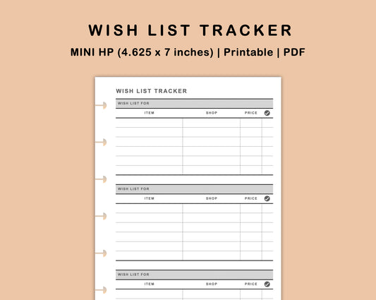 Mini Happy Planner Inserts - Wish List Tracker by Wish List For