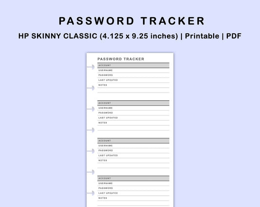 Skinny Classic HP Inserts - Password Tracker