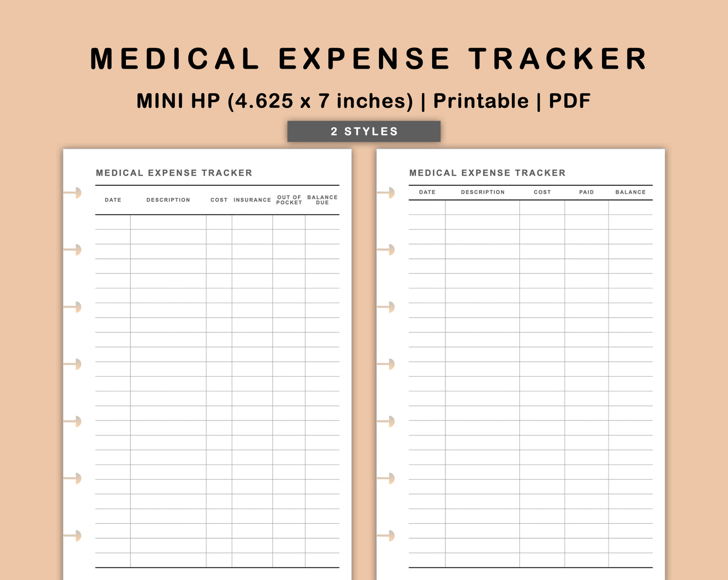 Mini Happy Planner Inserts - Medical Expense Tracker