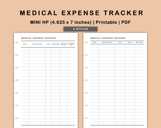 Mini Happy Planner Inserts - Medical Expense Tracker