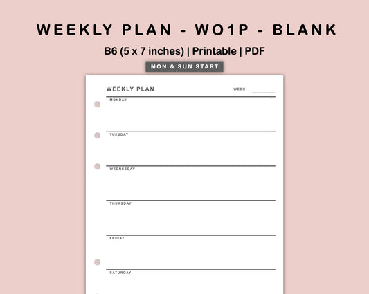 B6 Inserts - Weekly Plan - WO1P - Blank