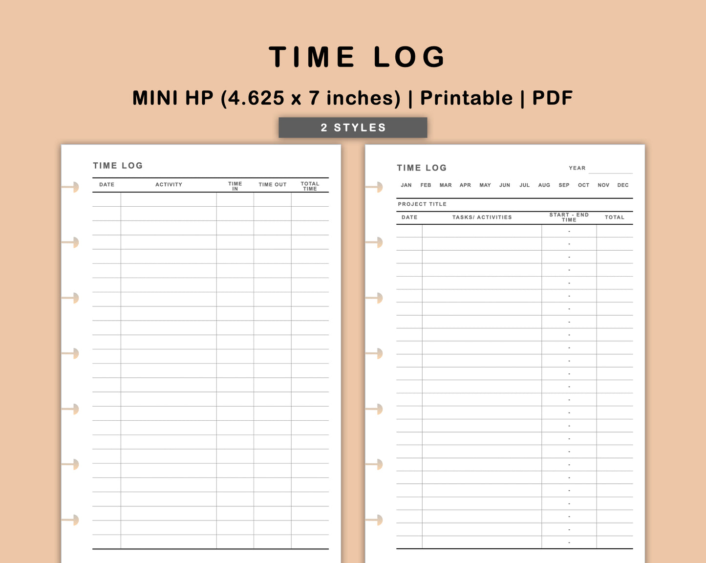 Mini Happy Planner Inserts - Time Log