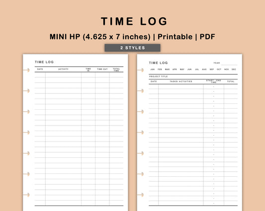 Mini Happy Planner Inserts - Time Log