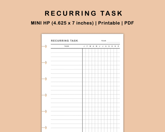 Mini Happy Planner Inserts - Recurring Task