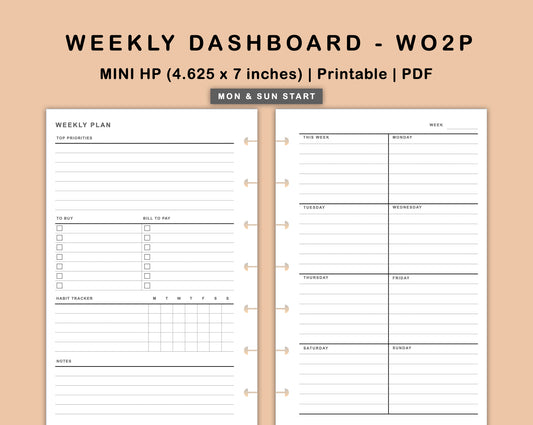 Mini Happy Planner Inserts - Weekly Dashboard