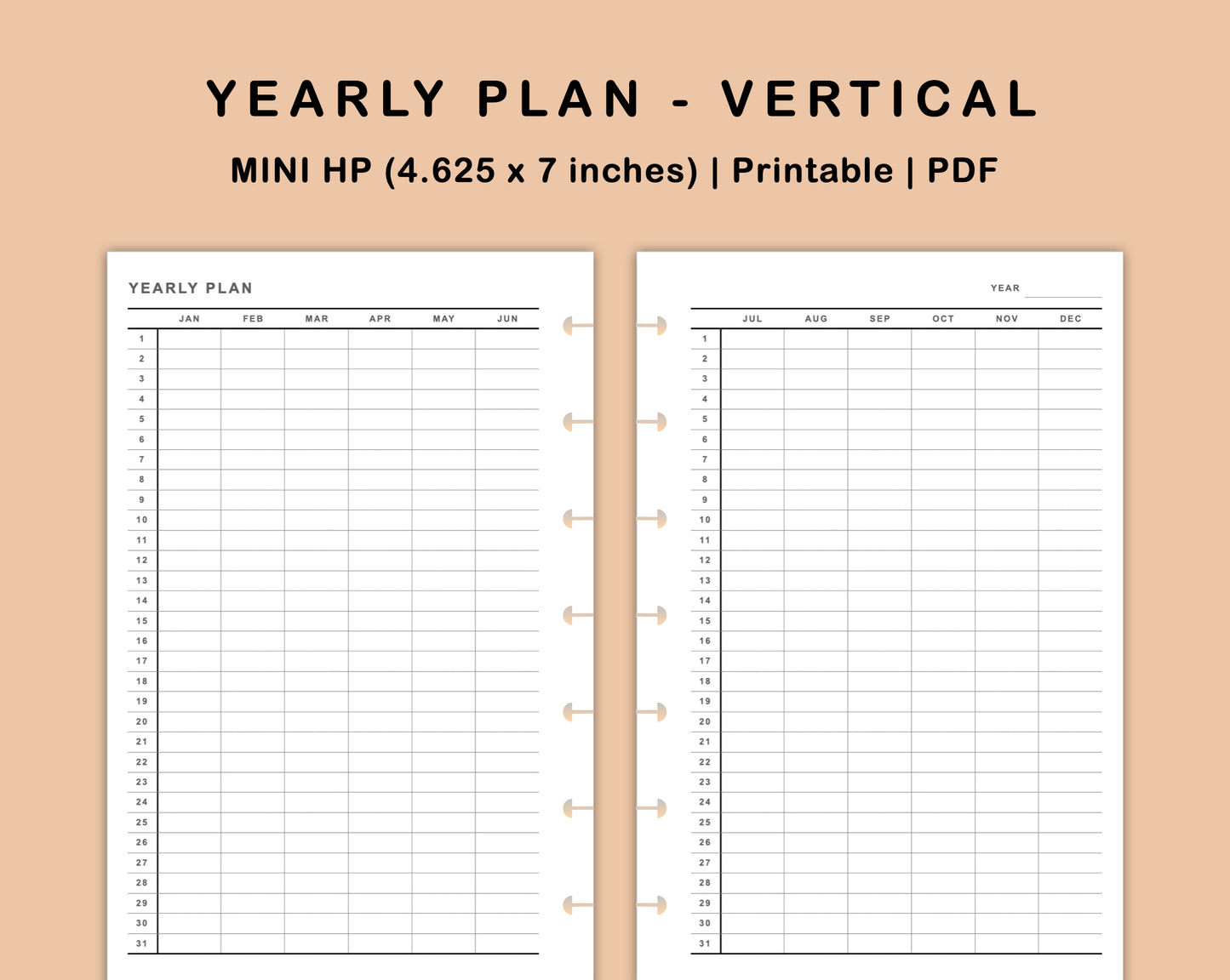 Mini Happy Planner Inserts - Yearly Plan - Vertical