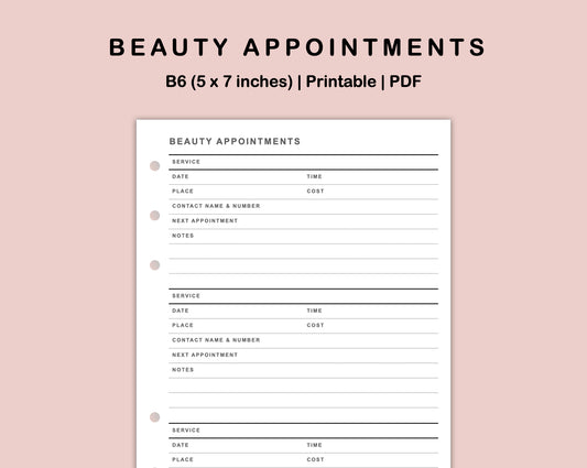 B6 Inserts - Beauty Appointments