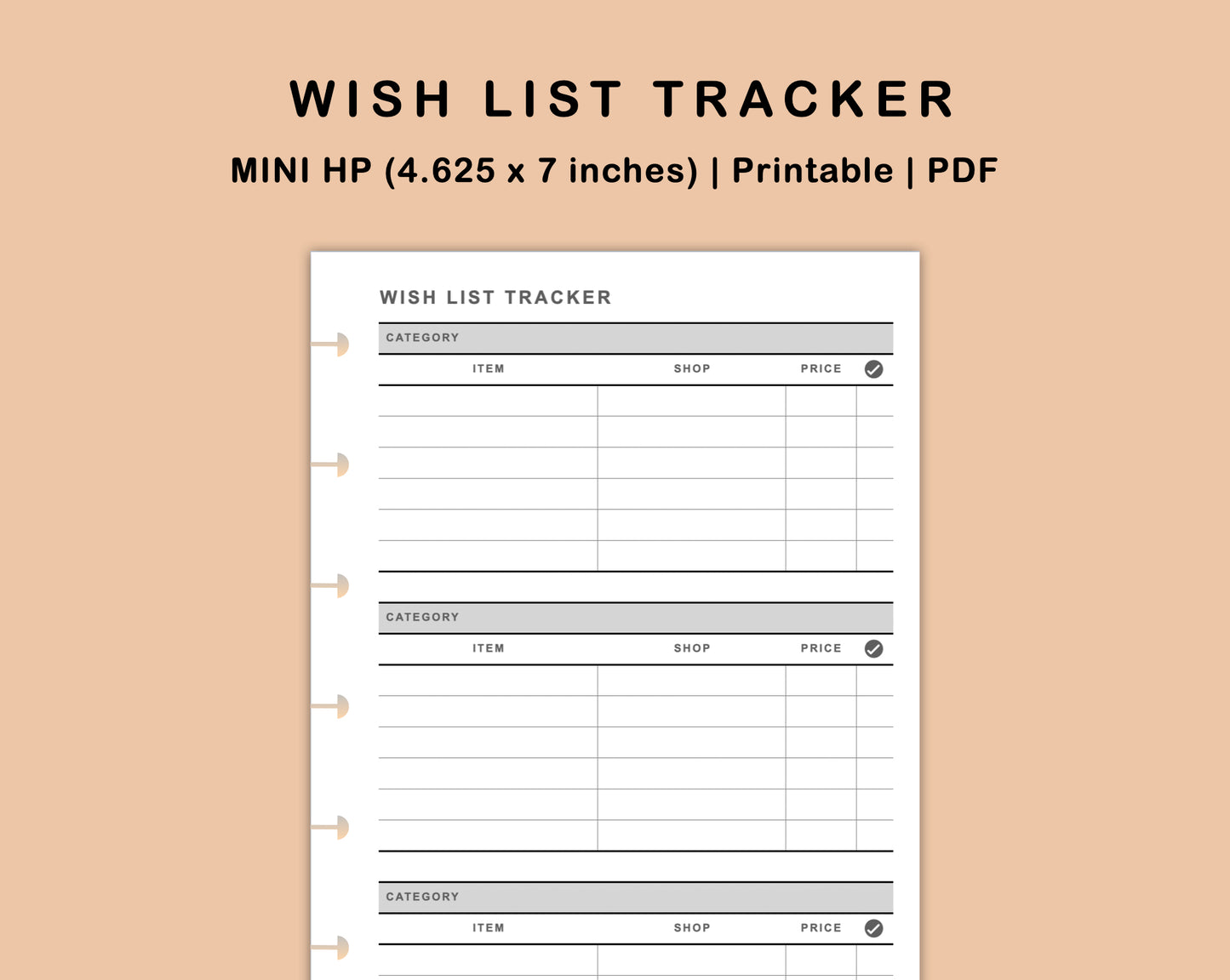 Mini Happy Planner Inserts - Wish List Tracker by Category