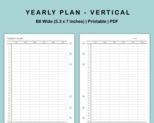 B6 Wide Inserts - Yearly Plan - Vertical