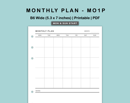 B6 Wide Inserts - Monthly Plan - MO1P