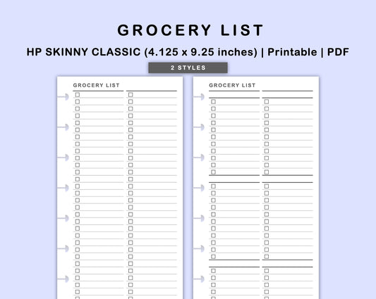 Skinny Classic HP Inserts - Grocery List