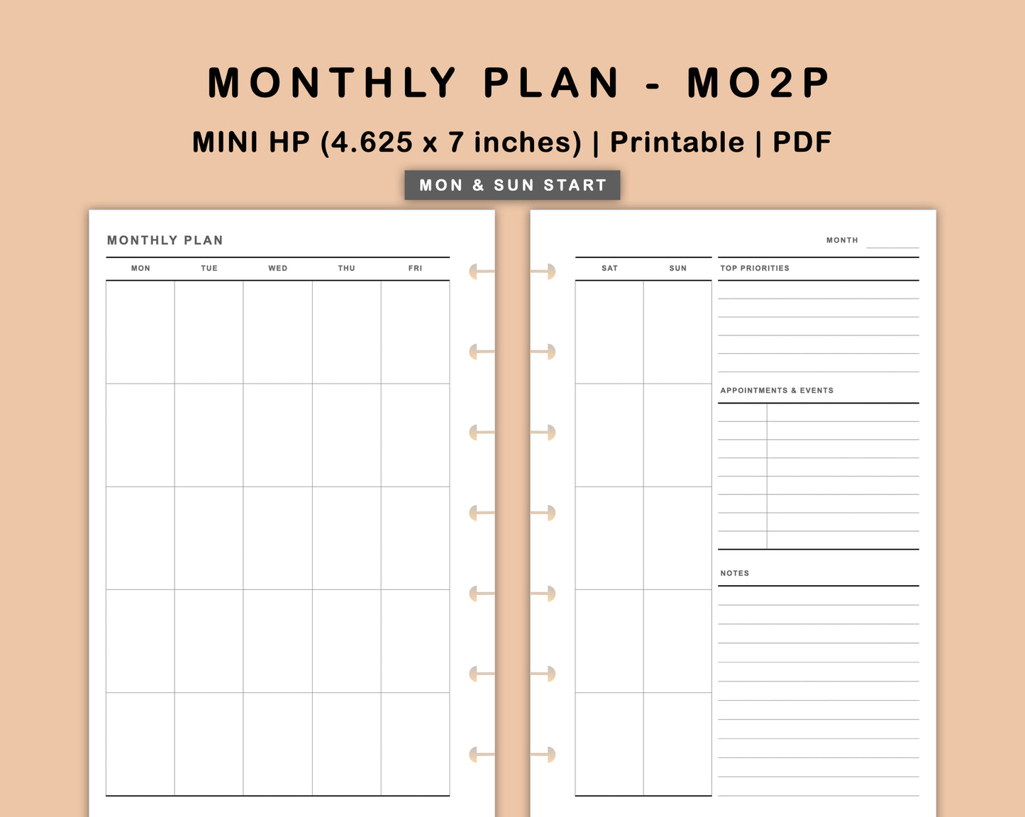 Mini Happy Planner Inserts - Monthly Plan - MO2P - with Top Priority