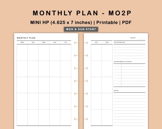 Mini Happy Planner Inserts - Monthly Plan - MO2P - with Top Priority