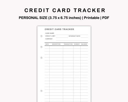 Personal Inserts - Credit Card Tracker