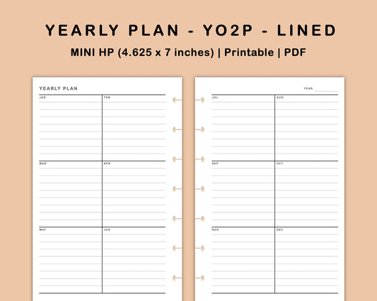 Mini Happy Planner Inserts - Yearly Plan - YO2P - Lined