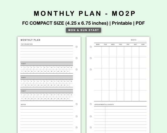 FC Compact Inserts - Monthly Plan - MO2P - with Habit Tracker