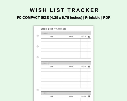 FC Compact Inserts - Wish List Tracker by Category