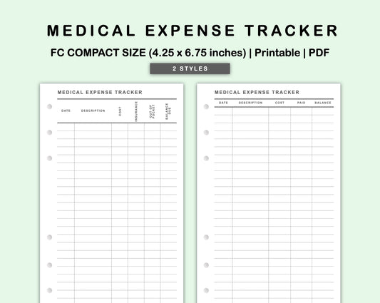 FC Compact Inserts - Medical Expense Tracker