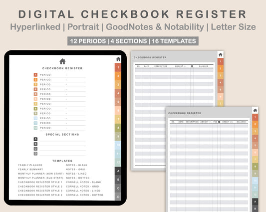 Digital Checkbook Register - Portrait - Autumn