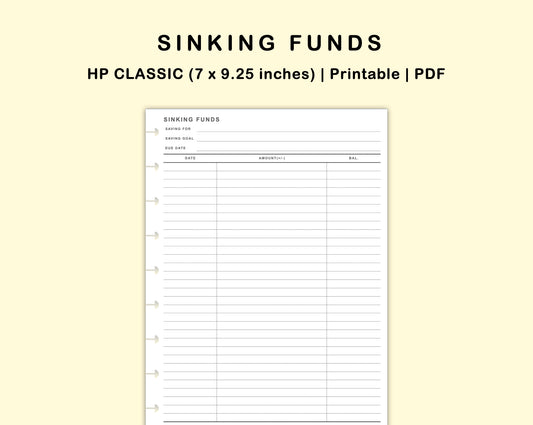 Classic HP Inserts - Sinking Funds