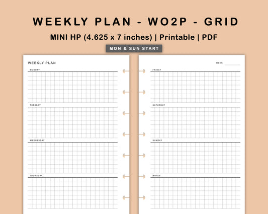 Mini Happy Planner Inserts - Weekly Plan - WO2P - Grid