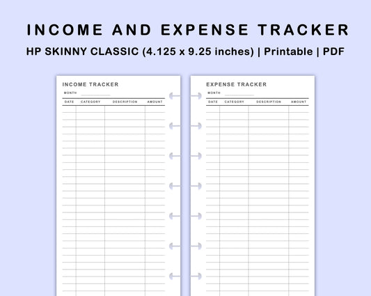 Skinny Classic HP Inserts - Income and Expense Tracker