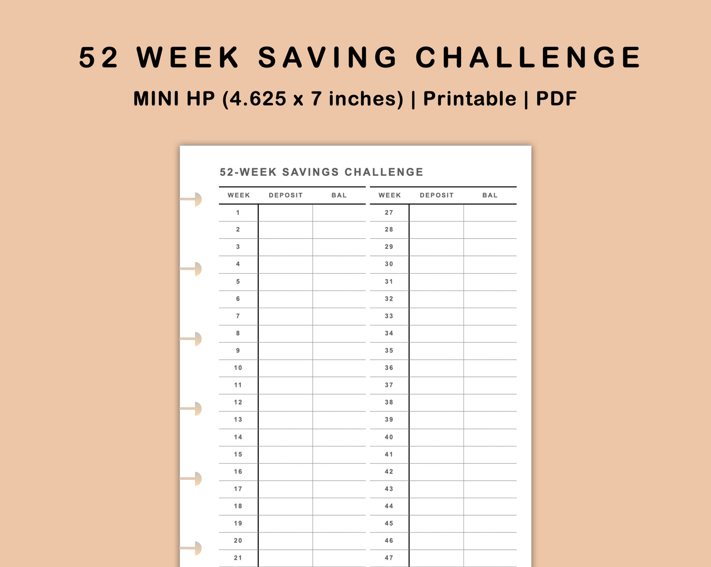 Mini Happy Planner Inserts - 52 Week Saving Challenge