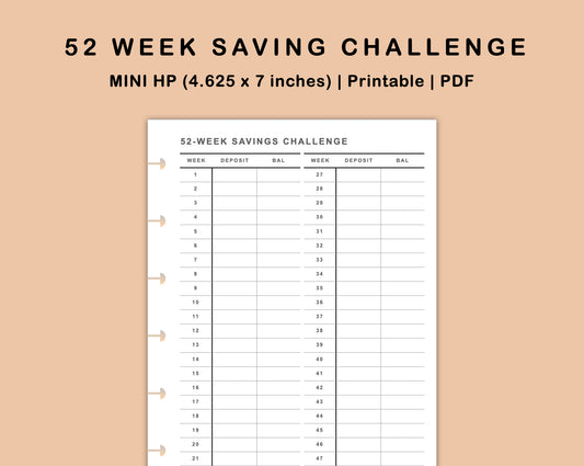 Mini Happy Planner Inserts - 52 Week Saving Challenge