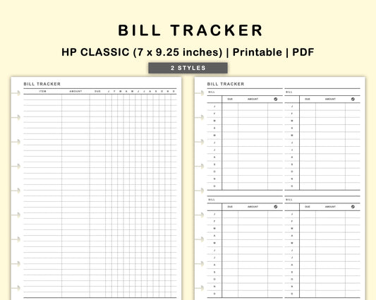 Classic HP Inserts - Bill Tracker