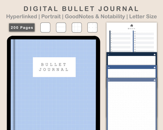 Digital Bullet Journal 200 Pages - Portrait - Blue