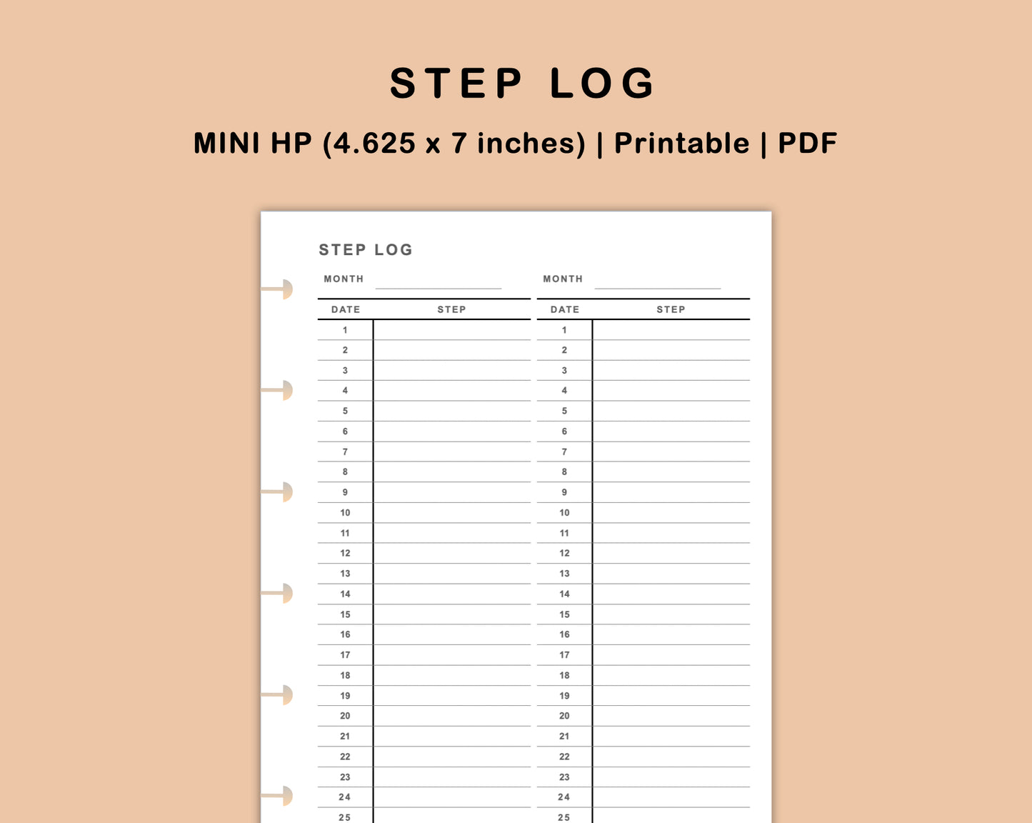 Mini Happy Planner Inserts - Step Log