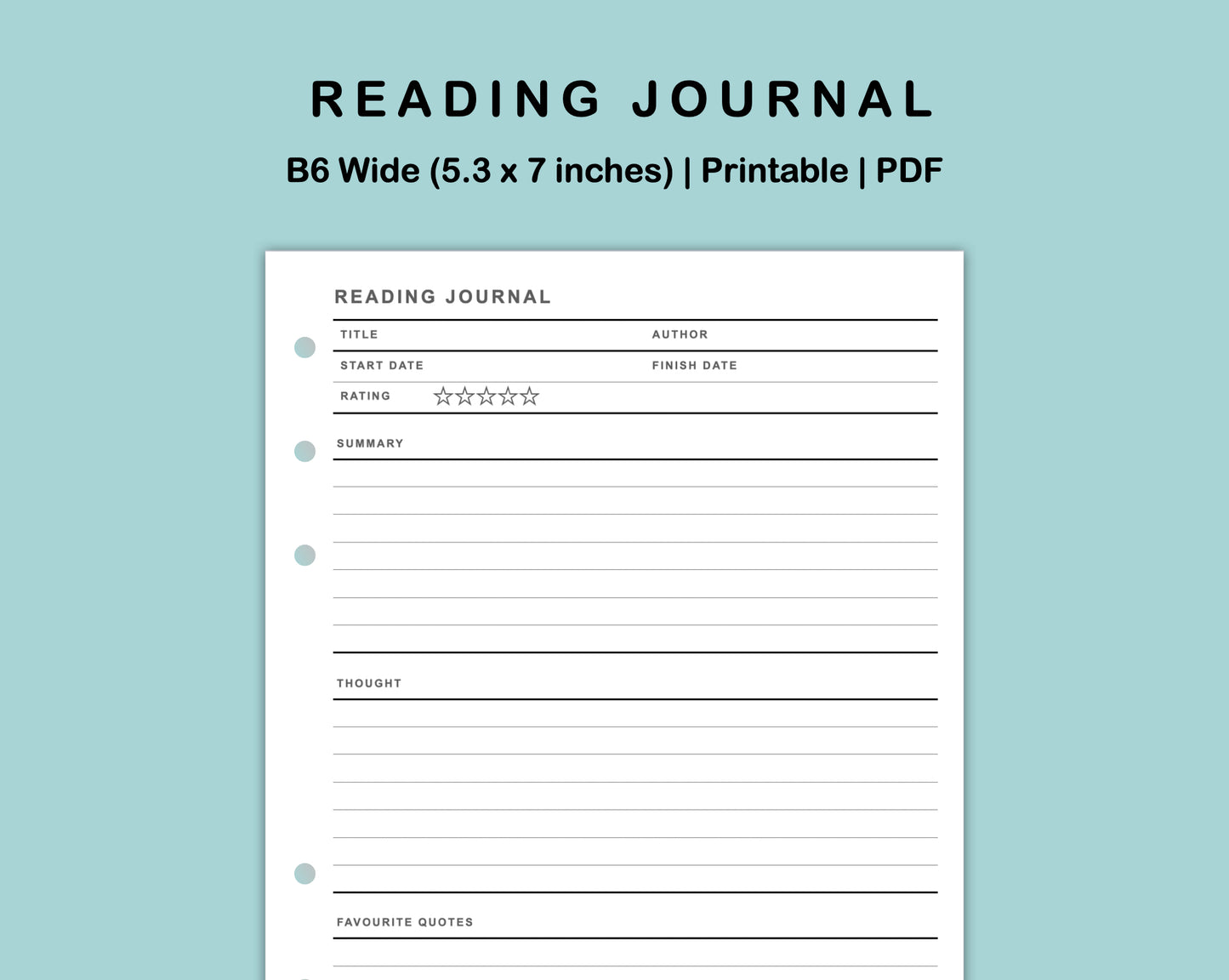 B6 Wide Inserts - Reading Journal