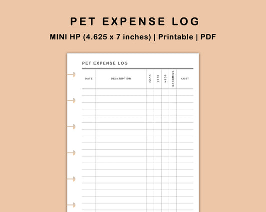 Mini Happy Planner Inserts - Pet Expense Log