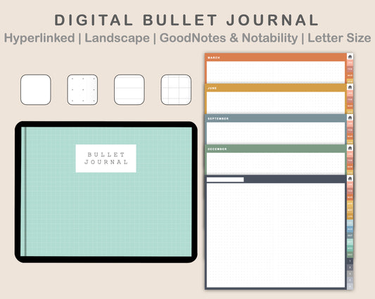 Digital Bullet Journal - 12 Months - Landscape - Boho