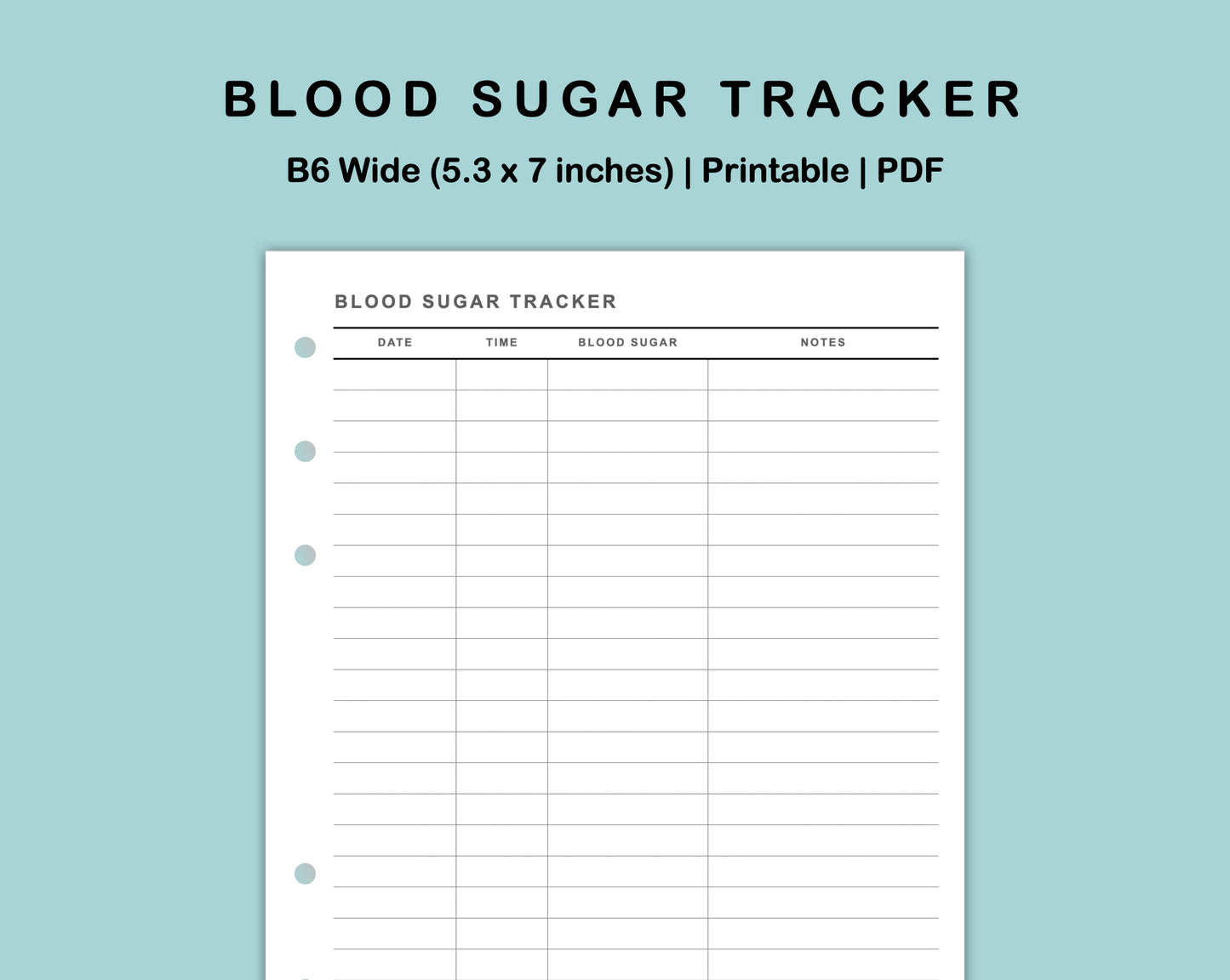 B6 Wide Inserts - Blood Sugar Tracker