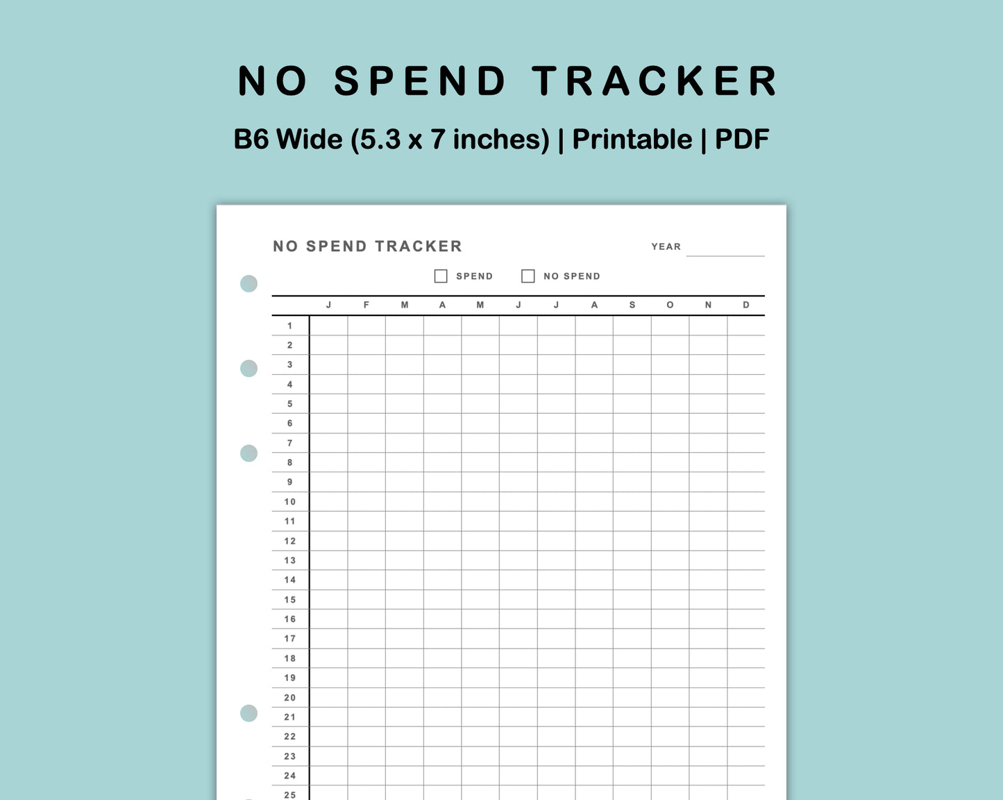 B6 Wide Inserts - No Spend Tracker