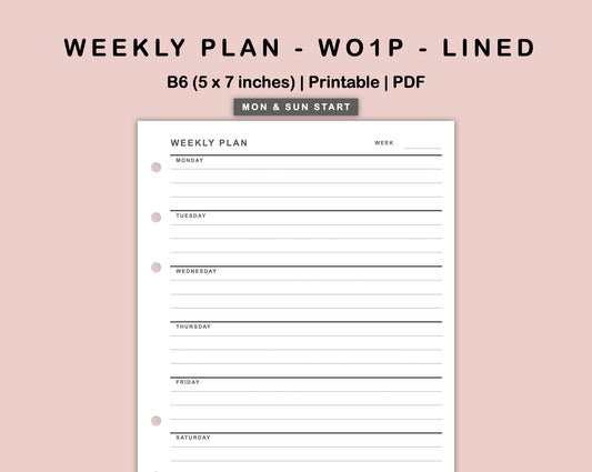 B6 Inserts - Weekly Plan - WO1P - Lined