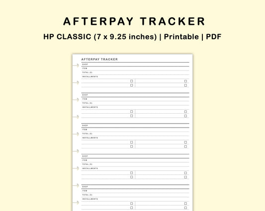 Classic HP Inserts - Afterpay Tracker