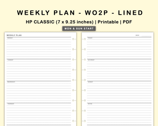 Classic HP Inserts - Weekly Plan - WO2P - Lined