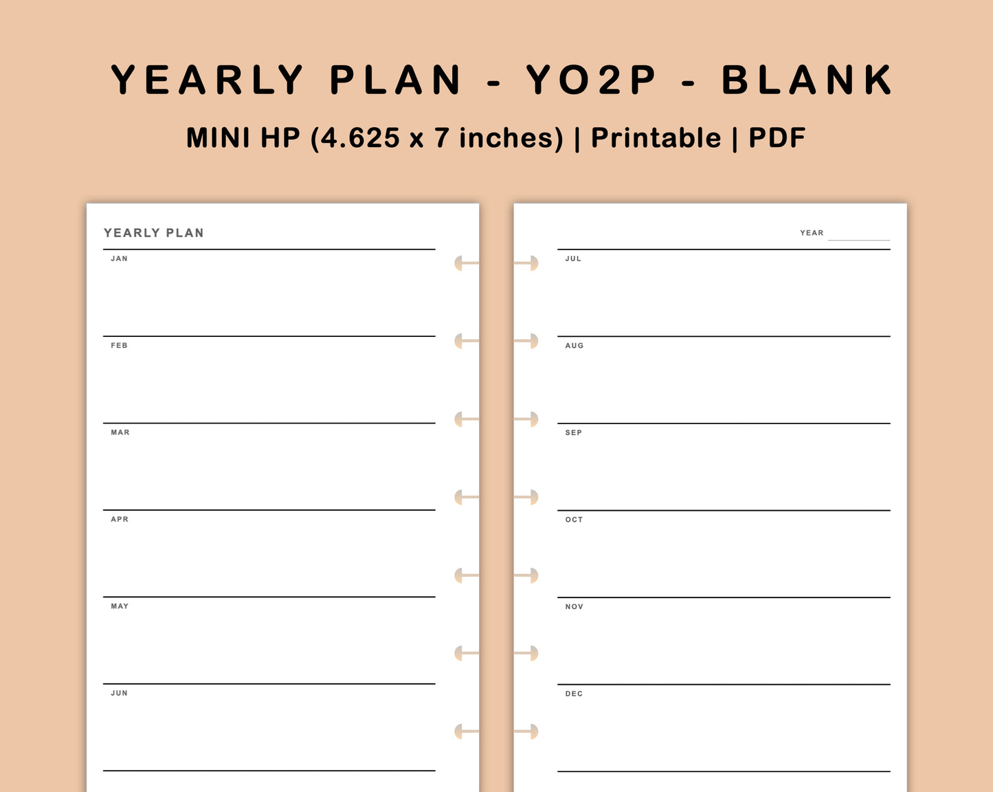 Mini Happy Planner Inserts - Yearly Plan - YO2P - Blank