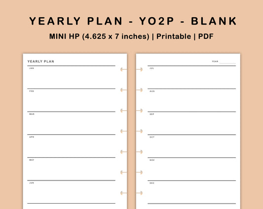 Mini Happy Planner Inserts - Yearly Plan - YO2P - Blank