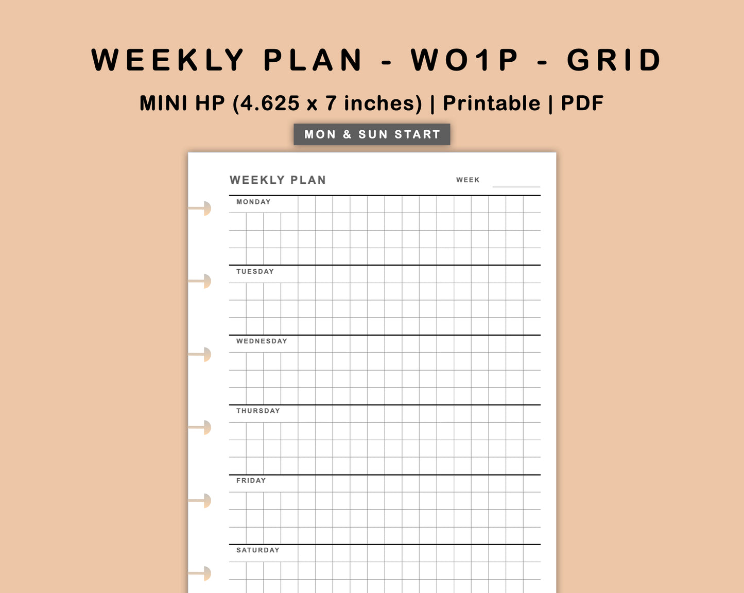 Mini Happy Planner Inserts - Weekly Plan - WO1P - Grid