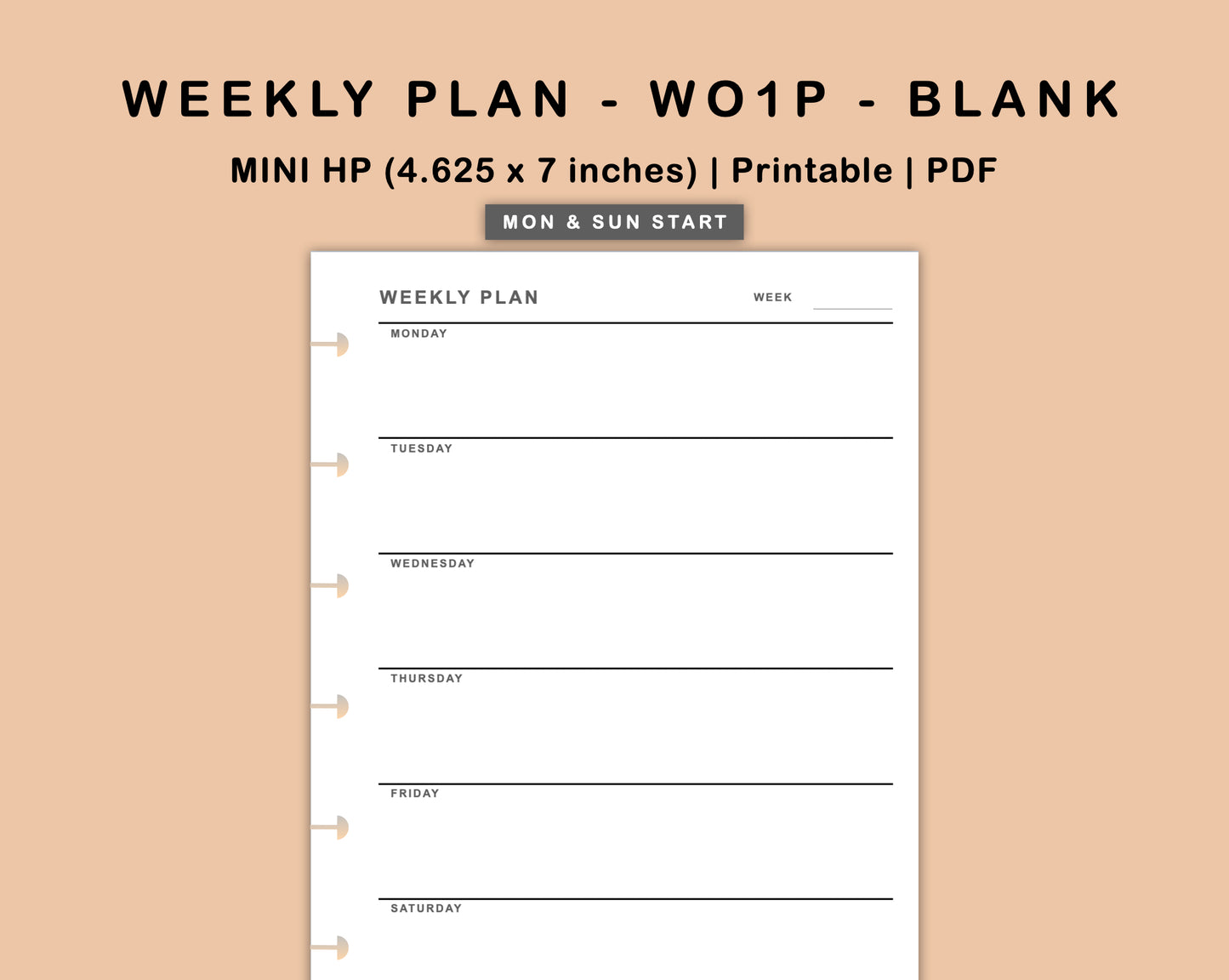 Mini Happy Planner Inserts - Weekly Plan - WO1P - Blank