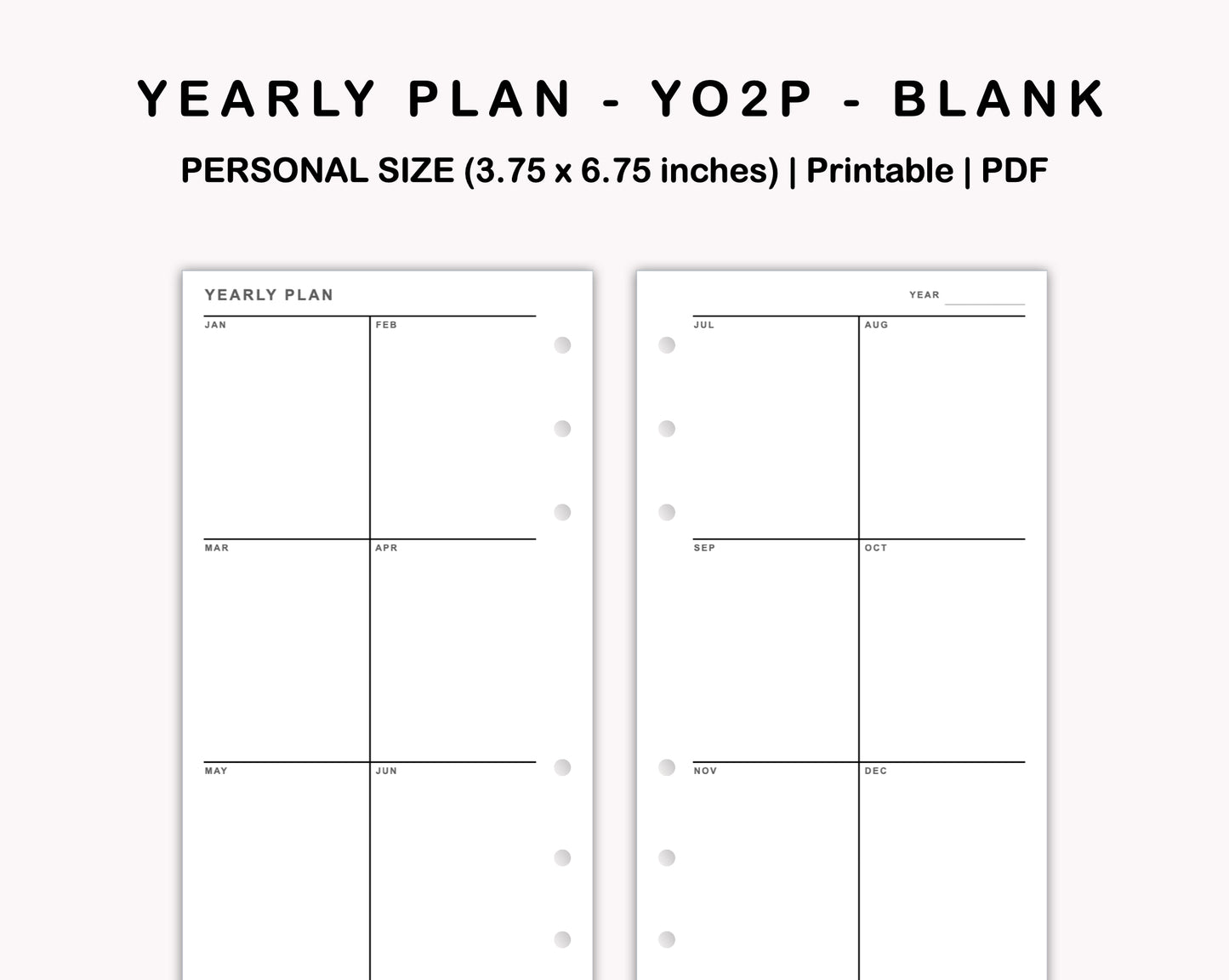 Personal Inserts - Yearly Plan - YO2P - Blank