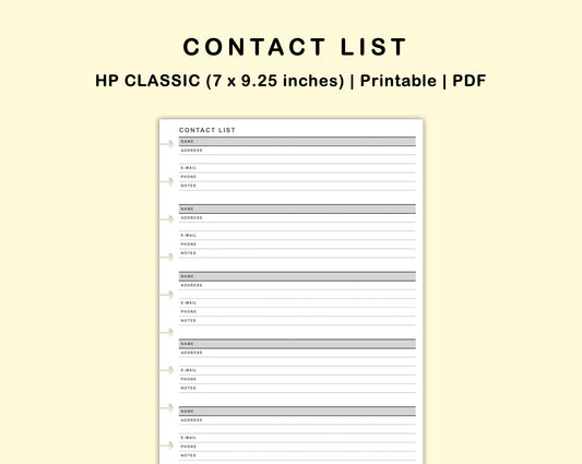 Classic HP Inserts - Contact List