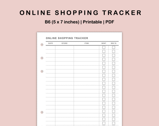 B6 Inserts - Online Shopping Tracker