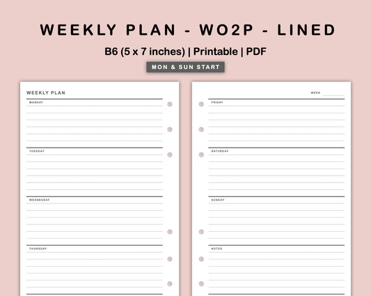 B6 Inserts - Weekly Plan - WO2P - Lined