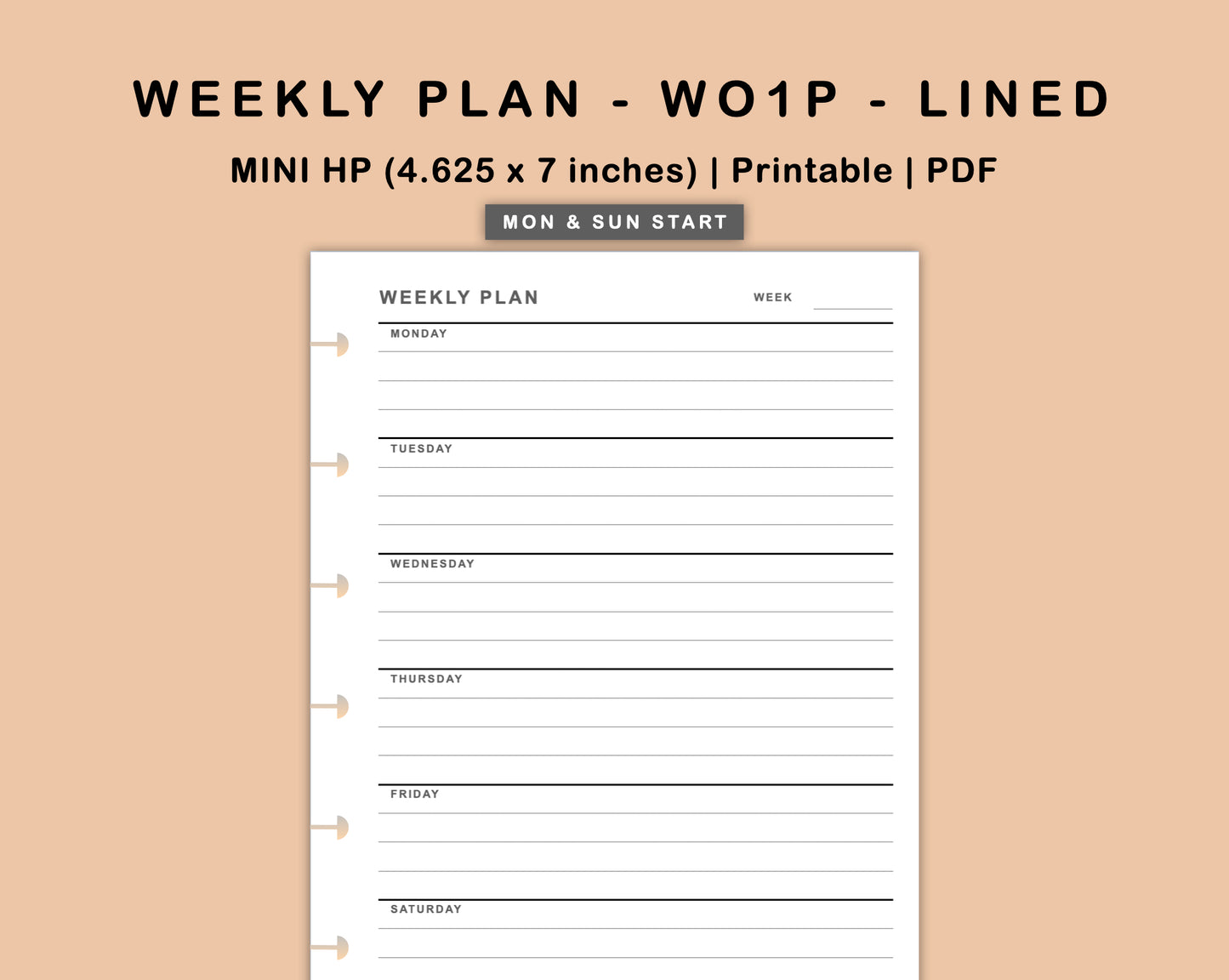 Mini Happy Planner Inserts - Weekly Plan - WO1P - Lined