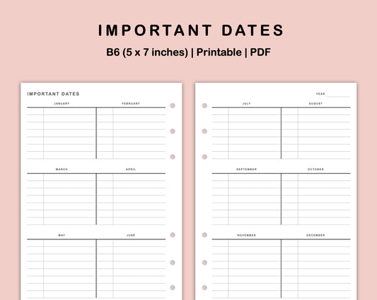 B6 Inserts - Importanat Dates